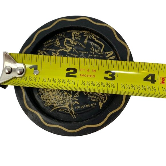 Vintage Alaska State Map Souvenir Black Gold Metal Tin Travel Coaster Ashtray 3 - Picture 7 of 7